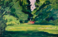 Frau im Park. Acryl auf braunem Packpapier (65 x 41 qcm)