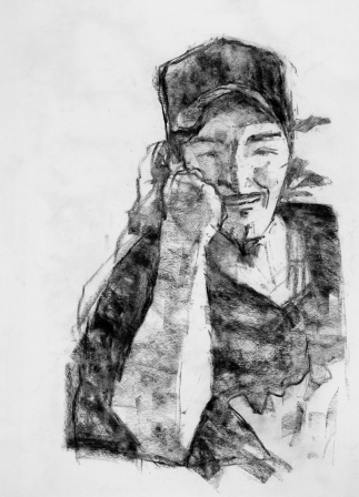 Junger Mann mit Kappe   -Kohle auf cremefarbenem Skizzenpapier- 42 cm x 58 cm