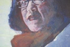 Dunkelhaarige Frau mit rotem Schal - Acryl auf naturweißem Zeichenpapier - 42 cm x 62 cm