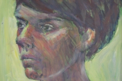 Junge Frau mit Bubikopf - Acryl auf naturweißem Zeichenkarton - 42 cm x 63 cm