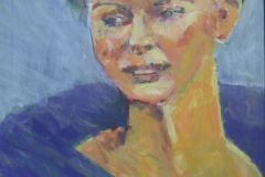 Diva in blauer Robe - Acryl auf naturweißem Zeichenkarton - 45 cm x 65 cm