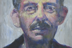 Schmaler Mann mit hoher Stirn und Schnurrbart - Acryl auf naturweißem Zeichenpapier - 41 cm x 62 cm