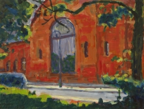 Turbinenhalle, Alte Elektrizitätswerke Moabit. Acryl auf braunem Packpapier (57 x 43 qcm)