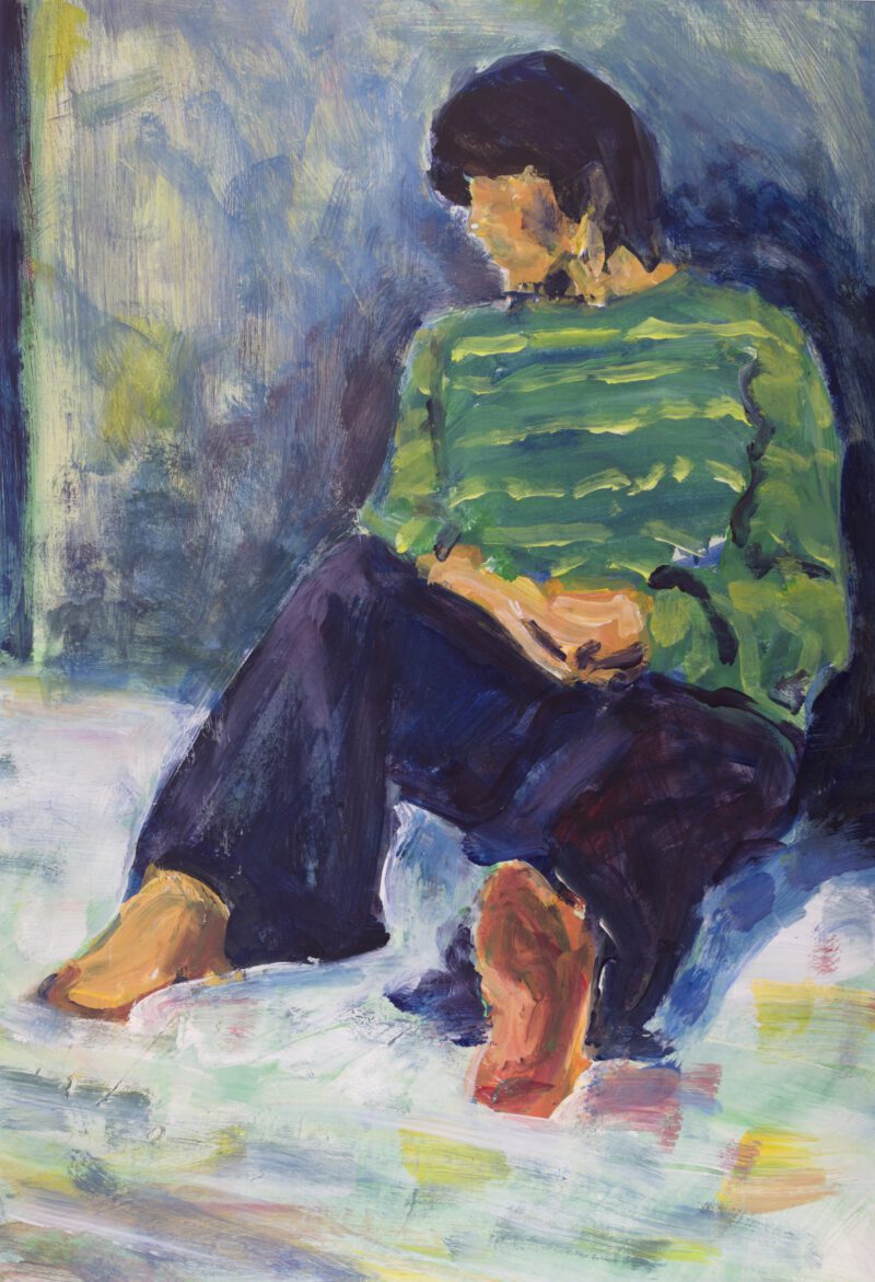 Bettler in grünem Pulli